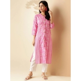 Vbuyz Cotton Printed Front Slit Womens Kurti - Pink ( Pack of 1 ) - None