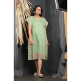 OWO THE LABEL Floral Print Light Green Color Kaftan With Designer Border (OTL-KFTN-1002)-Green / XXL