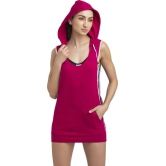 Women Solid Hooded Neck Pure Cotton Red T-Shirt