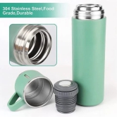 The product title could be something like Green Stainless Steel Vacuum Flask with 2 Cups.