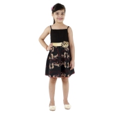 Kids Cave Dress for girls Fit And Flare Regular Fit Knee Length Fabric Polycrepe smoking Frock Dress(Color_Black With Animal Print,Size_3 Years to 12 Years) - None