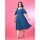 PrettyPlus by Desinoor.com Georgette Solid Midi Womens Fit & Flare Dress - Blue ( Pack of 1 ) - None