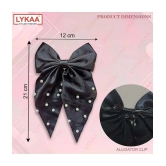 Lykaa Large Satin Hair Bow with Pearls Longtail Clips Hair Accessories for Women -1 Pcs (Multicolor) - Black