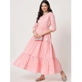 AMIRAS INDIAN ETHNICWEAR Cotton Printed Ankle Length Womens Fit & Flare Dress - Pink ( Pack of 1 ) - None