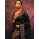 Black Pure Banarasi Silk Weaved With Copper Zari Comes With Heavy Banarasi Brocade Blouse