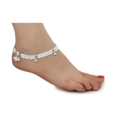 AanyaCentric Combo of 2 Pair Silver Plated White Metal Indian Traditional Ethnic Payal Anklets - Silver