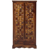 Solid Teak Wood 2 Door With Drawers Wardrobe-Brown