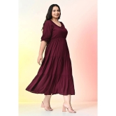 PrettyPlus by Desinoor.com Cotton Blend Solid Midi Womens Fit & Flare Dress - Wine ( Pack of 1 ) - None