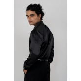 Satin lapel collar shirt-Black / XL