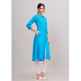 MAUKA Rayon Embellished Front Slit Womens Kurti - Light Blue ( Pack of 1 ) - None