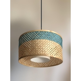 Bamboo Pendant Lamp: Minimalist Hanging Lamp, Handmade Light Fixture, Sustainable Chandelier, Asian & Scandinavian Lamp-Blue