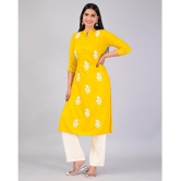 MAUKA Rayon Embroidered Kurti With Palazzo Womens Stitched Salwar Suit - Yellow ( Pack of 1 ) - None