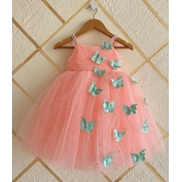 Cutedoll Light Orange Net Sparkle with butterfly kids Girls Dress-5-6 Year