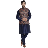 Banity Bey Men's Silk Blend Navy Blue Kurta Pajama with Designer Ethnic Nehru Jacket/Modi Jacket/Waistcoat