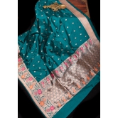 Teal Banarasi Pure Katan Silk Saree with Floral Meenakari Border and Butta | SILK MARK CERTIFIED