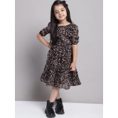 MINI & MING Girls Abstract Print Puff Sleeve Georgette Fit & Flare Midi Dress