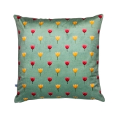 Pichwai Tulip Bloom Printed Sea Green Velvet Cushion Cover 16 X 16