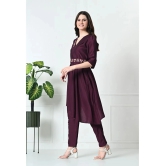 Desinoor.com Wine Embroidered Pant Top Set - None