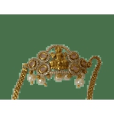 Stunning Gold-Plated Goddess Laxmi Pendant with Pearls and Pink Stones for Women