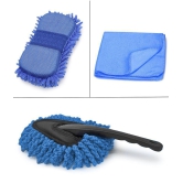 HOMETALES - Car Cleaning Combo Of Wet & Dry Microfiber Mini Duster , Microfiber Sponge And Microfiber Towel 40*40 CM 250 GSM for car accessories( Pack Of 3 )