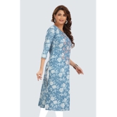 Meher Impex Cotton Printed Straight Womens Kurti - Light Blue ( Pack of 1 ) - None