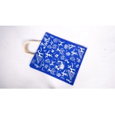 Blue Jute Bag with White Tribal Print