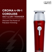 Croma Cordless Wet & Dry Trimmer for Beard and Hair for Men (120mins Runtime, Water Resistant, Red)