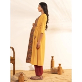 Janasya Crepe Printed Flared Womens Kurti - Mustard ( Pack of 1 ) - None