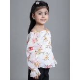 MINI & MING Girls Floral Printed Off-Shoulder Puff Sleeves Gathered Bardot Top