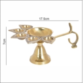 DOKCHAN Pure Brass Panch Aarti Lamp Pancharti Diya Oil Lamp Puja Aarti Diya Panch Mukhi Aarti Deepak Oil Lamp Puja Accessory for Gifting and Religious Purpose 5 Face Brass Diya Lamp