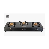 Suryaviva Nano Plus 3B Ms Bk Toughened Glass 3 Cast Iron Burner Gas Stove(Manual Ignition,Black) - Black