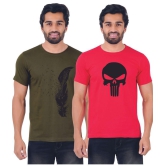 ferocious - Olive Green Cotton Regular Fit Men's T-Shirt ( Pack of 2 ) - None