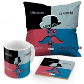 Indigift Love you Dad Printed Cushion,Mug and Coaster Set