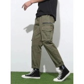 Sprouted Mens Cotton Solid Multipocket Olive Cargo Pant Slim Fit-XXL