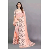 New georgette Satin Patta Saree with Blouse piece-Free SIze / White