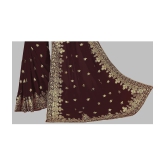 Om Shantam Sarees - Coffee Georgette Saree With Blouse Piece ( Pack of 1 ) - Coffee