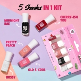 POPxo Makeup - Bestie Mini Nail Kit (Set of 5) | Long Lasting, Chip-Resistant, Glossy Mini Nail Polish Set (3ml x 5)