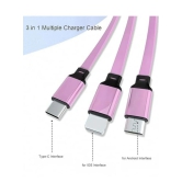 3-in-1 Cable 1.2 m Pin Cable 1.2 Meter for multiple uses (Compatible with Mobile, laptop, Iphone, Smart Watch, Purple) - Purple