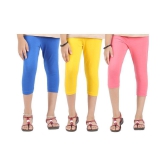 BLUE,YELLOW AND LIGHT PINK GIRLS CAPRI LEGGINGS - PACK OF 3 - 9-10 Years