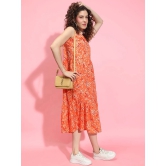 Oxolloxo Women Floral Print Mandarin Collar Fit & Flare Midi Dress