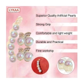 LYKAA Pearl Korean Banana Hair Clip with Two Pearl Clutchers, Ponytail Holder Fancy Clips - 3 Pcs - White