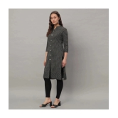 Glito Cotton Blend Striped Front Slit Womens Kurti - Dark Grey ( Pack of 1 ) - None