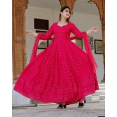 Pink Chikankari Anarkali Suit Set Pink L