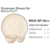 Handcrafted Stoneware Ceramic Dinner Set, 10 Pieces Dish Set Serving for 4, Microwave and Dishwasher Safe, Bone-ash Free, Crockery Set for Dining and Gifting, Beige