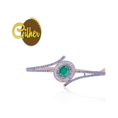 Gilher Fancy American Diamond Green Stone Bracelet With Side Open Lock For Women And Girls - None