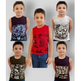 HAP Boys Multicolor Printed Vest | Tank top |Sleeveless Tshirt - Pack of Five - None