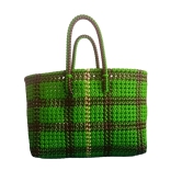 Green and Brown Handwoven Tote Bag with Magnetic Snap Closure