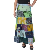 Blue-Elixir Printed Long Boho Wrap-On Long Skirt from Gujarat with Patch Work