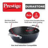 Prestige Durastone Hard Anodised 6 Layer Non-Stick Kadai with Glass Lid, (24 cm, 2.5 Litre) (Black)