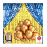 Kiran Enterprises 2 Fringe Curtain Blue +2 Fringe Curtain Golden + 10 pc. Magic Candle + 30 Metallic Balloon ( Gold )